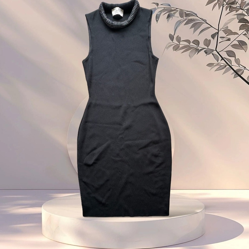 Christopher Kane Black Embellished collar trim swarovski crystal Bodycon Dress M